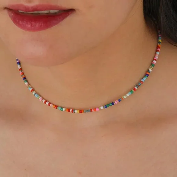 Freshwater Pearl Beaded Necklace for Women Handmade Boho Colorful Glass Beads Ch - Picture 5 of 6